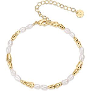 18K Gold Plated Pearl Beaded Women's Bracelet Elegant Jewelry Gift